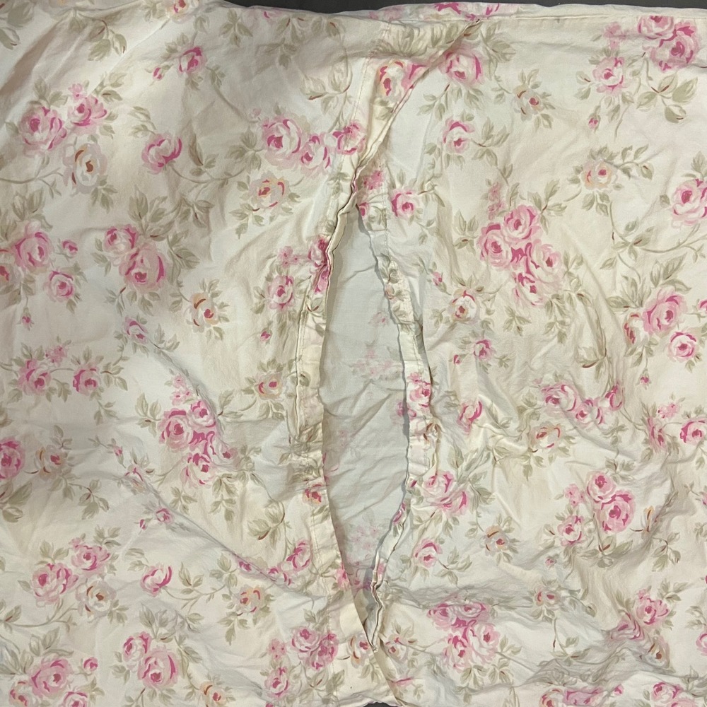 Simply Shabby Chic ONE Pillowcase sham Floral Cotton Pink Cream ivory Standard - Picture 2 of 5